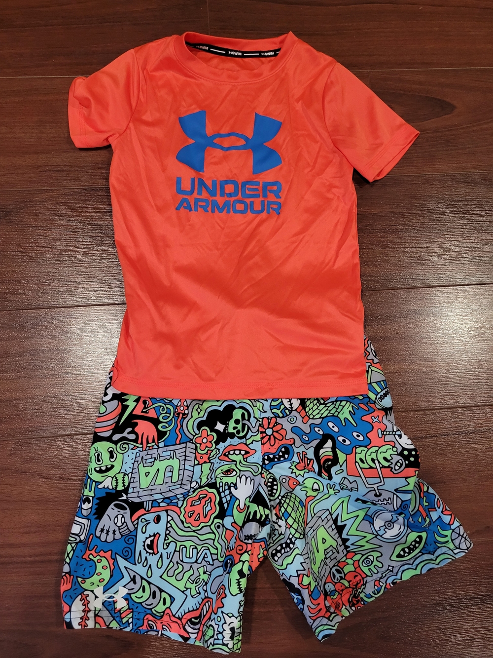 Under Armour Neon Orange Tee with Royal Blue Logo